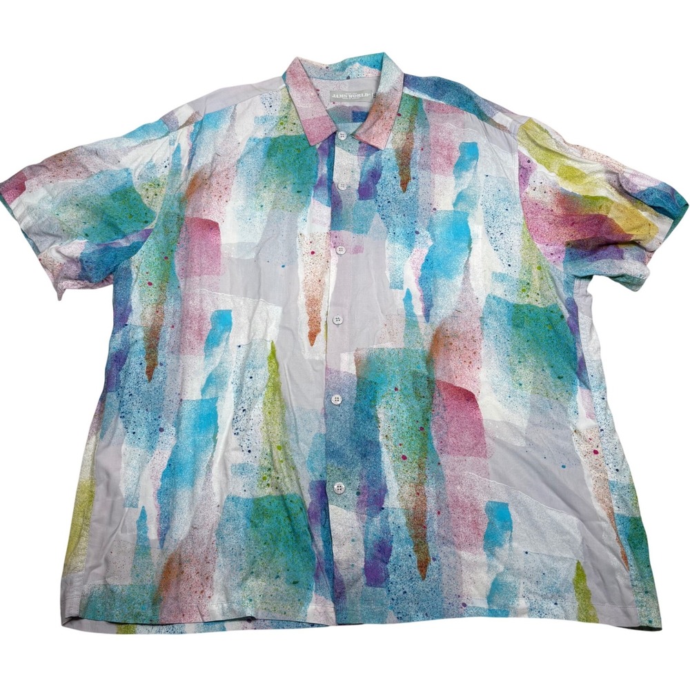 Jams World Mens XXL Vtg Hawaiian Shirt Abstract Paint Splatter Rayon Made Hawaii